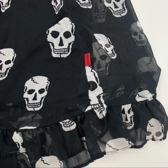 TRIPP NYC Skull Chiffon Dress Ruffles Goth Black Size Large - Picture 7 of 13